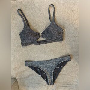 Bebe sparkly shimmery bikini swimsuit in silver/gray